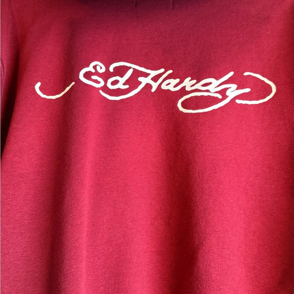 Ed Hardy Women's Cropped Retro Koi Fish hoodie in Burgundy/Maroon/Wine size L - Picture 5 of 11